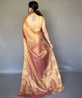 Pinkish Brown Shining Tissue silk blend Saree  3