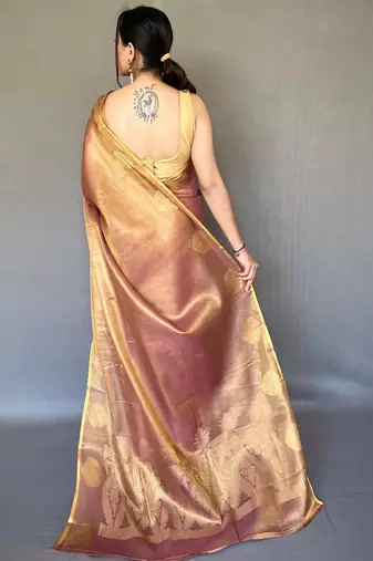 Pinkish Brown Shining Tissue silk blend Saree 