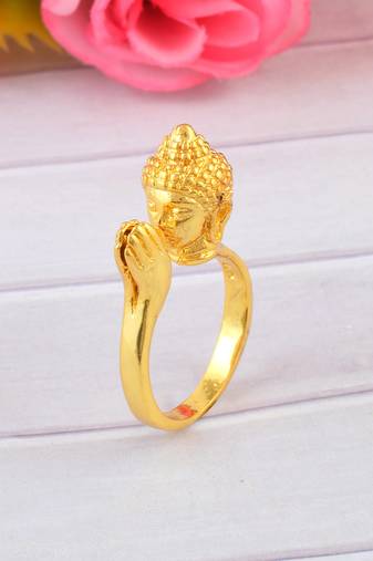Brass micron gold folding hand buddha monk finger ring men women