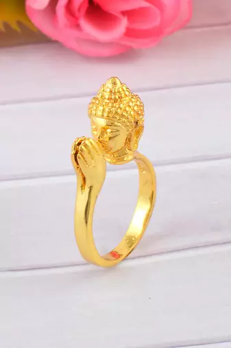 Brass micron gold folding hand buddha monk finger ring men women