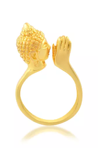 Brass micron gold folding hand buddha monk finger ring men women