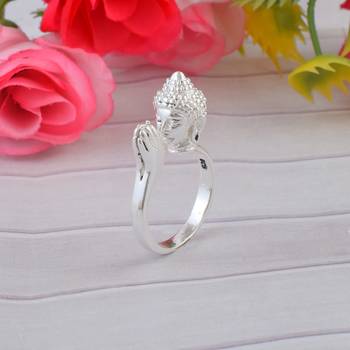 Brass anti tarnish silver plated folding hand buddha monk finger ring men women 1