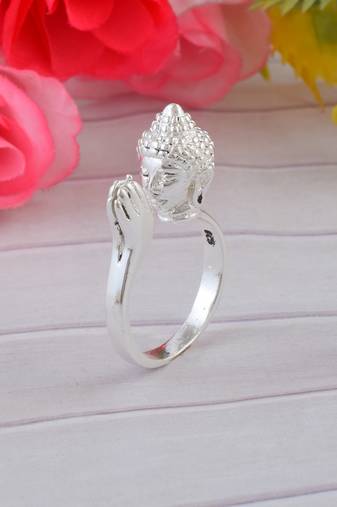 Brass anti tarnish silver plated folding hand buddha monk finger ring men women