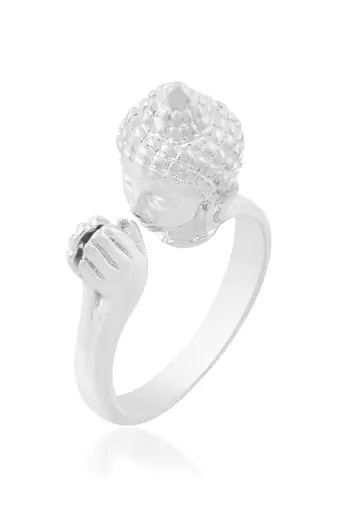 Brass anti tarnish silver plated folding hand buddha monk finger ring men women