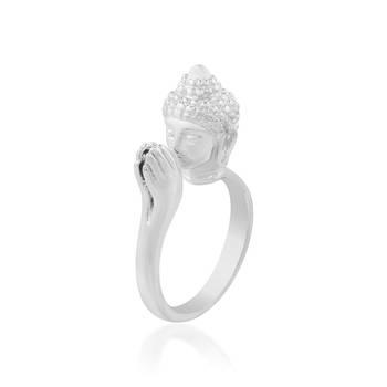 Brass anti tarnish silver plated folding hand buddha monk finger ring men women 4
