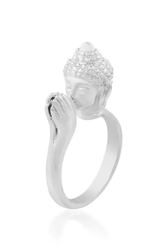 Brass anti tarnish silver plated folding hand buddha monk finger ring men women
