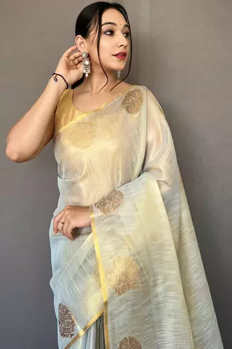 Sky Blue Shining Tissue silk blend Saree 