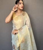 Sky Blue Shining Tissue silk blend Saree 