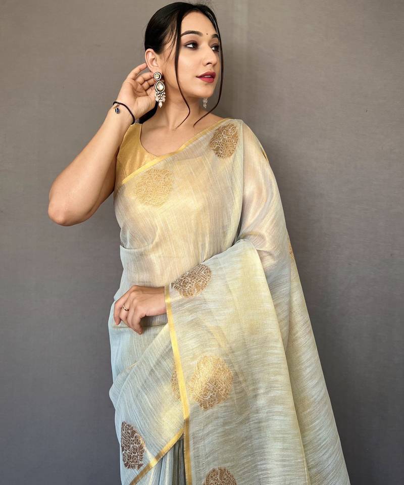 Sky Blue Shining Tissue silk blend Saree 