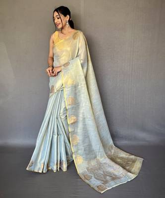 Sky Blue Shining Tissue silk blend Saree  2