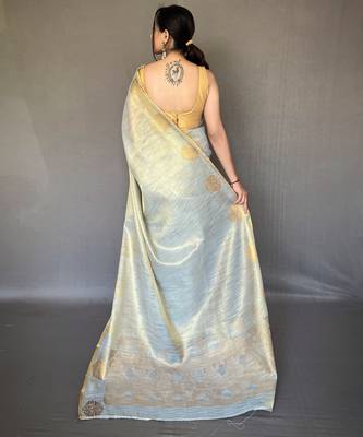 Sky Blue Shining Tissue silk blend Saree  3