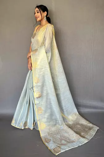 Sky Blue Shining Tissue silk blend Saree 