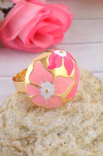 Brass gold pink murals finger ring women free size