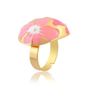Brass gold pink murals finger ring women free size 2