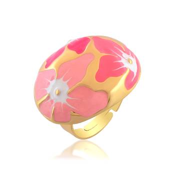 Brass gold pink murals finger ring women free size 3
