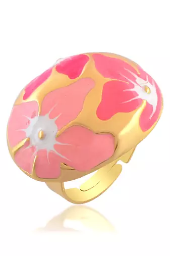 Brass gold pink murals finger ring women free size