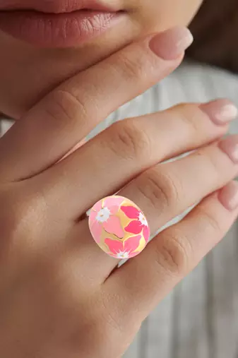 Brass gold pink murals finger ring women free size