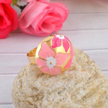 Brass gold and black murals finger ring women free size 1