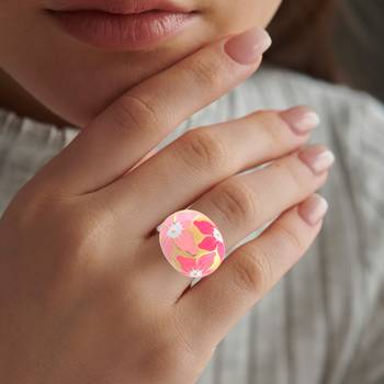 Brass gold and black murals finger ring women free size 5