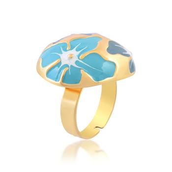 Brass gold and blue mural finger ring for women free size 2
