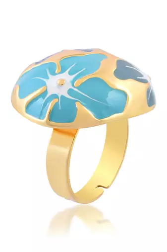 Brass gold and blue mural finger ring for women free size