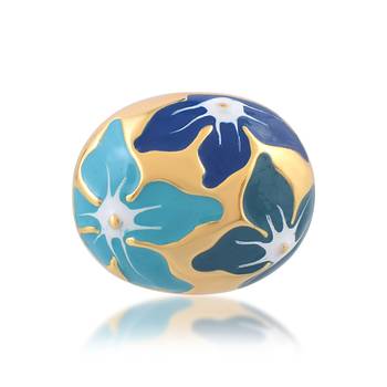Brass gold and blue mural finger ring for women free size 4