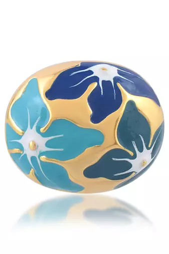 Brass gold and blue mural finger ring for women free size