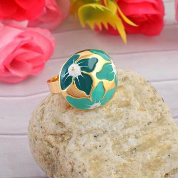Brass gold and firoza mural finger ring for women free size 1