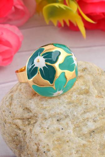 Brass gold and firoza mural finger ring for women free size