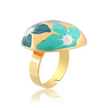 Brass gold and firoza mural finger ring for women free size 2