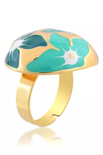 Brass gold and firoza mural finger ring for women free size