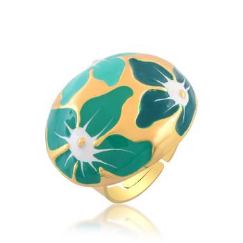 Brass gold and firoza mural finger ring for women free size 3
