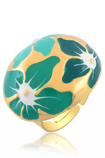 Brass gold and firoza mural finger ring for women free size