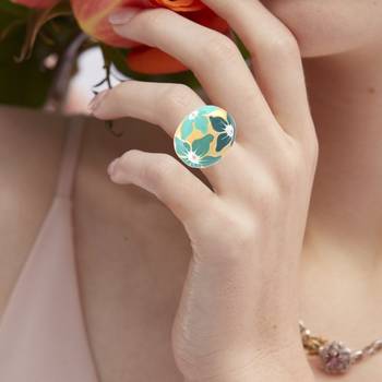 Brass gold and firoza mural finger ring for women free size 5