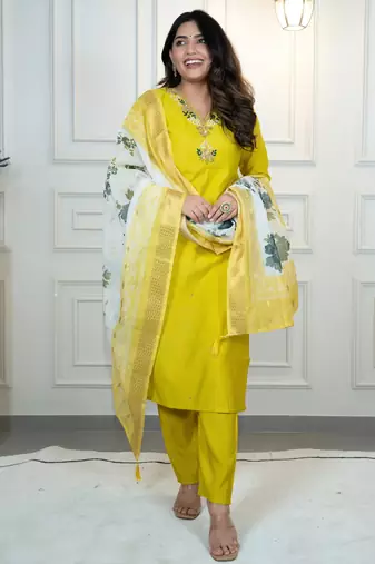 parrot colour Premium Roman Silk handwork 3piece suit set