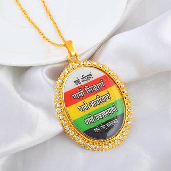 dzine trendz brass gold plated cz jain namokar navkar mantra pendant – multicolor (7x5 cm) 1
