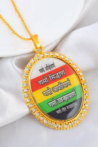 Brass gold plated cz jain namokar navkar mantra pendant