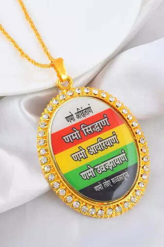 Brass gold plated cz jain namokar navkar mantra pendant