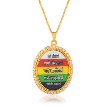 dzine trendz brass gold plated cz jain namokar navkar mantra pendant – multicolor (7x5 cm) 2