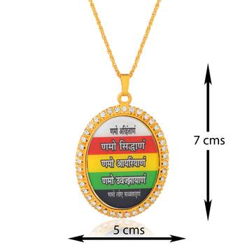 dzine trendz brass gold plated cz jain namokar navkar mantra pendant – multicolor (7x5 cm) 3