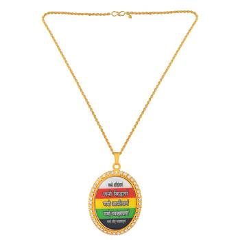 dzine trendz brass gold plated cz jain namokar navkar mantra pendant – multicolor (7x5 cm) 4