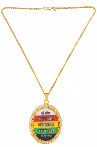 dzine trendz brass gold plated cz jain namokar navkar mantra pendant – multicolor (7x5 cm)