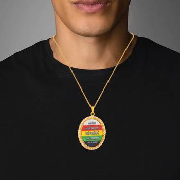 dzine trendz brass gold plated cz jain namokar navkar mantra pendant – multicolor (7x5 cm) 5