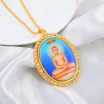Brass gold plated cz jain mahavir swami chain pendant 1
