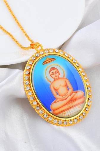 Brass gold plated cz jain mahavir swami chain pendant