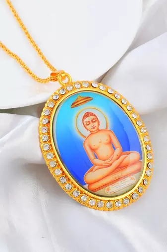 Brass gold plated cz jain mahavir swami chain pendant