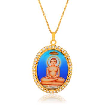 Brass gold plated cz jain mahavir swami chain pendant 2
