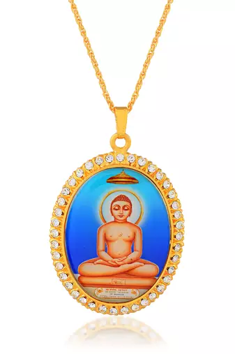 Brass gold plated cz jain mahavir swami chain pendant