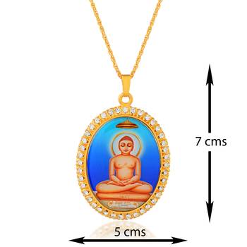 Brass gold plated cz jain mahavir swami chain pendant 3