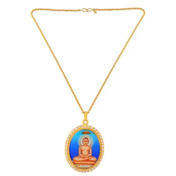 Brass gold plated cz jain mahavir swami chain pendant 4